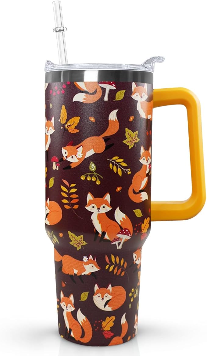 Ceovfoi 40 oz Fall Fox Tumbler With Lid and Straw, Travel Mug Cup Water Bottle, Gifts for Fox Lovers, Decor Accessories - Bloomnest