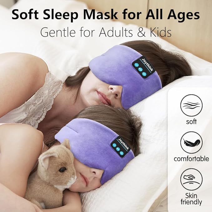 Joythink Sleep Headphones Bluetooth Sleep Mask Silk Headband Earphones Bluetooth Eye Mask for Sleeping On Side Blackout Soft Sleep Earphones Music Kids Children Eye Cover Purple - Bloomnest