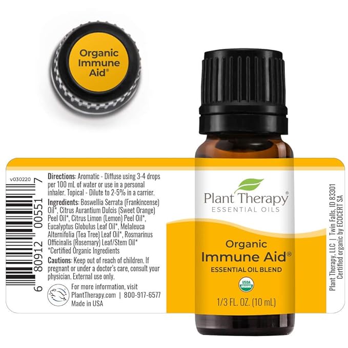 Plant Therapy Organic Immune Aid Essential Oil Blend 10 mL (1/3 oz) 100% Pure, Undiluted, Therapeutic Grade PlantTherapy