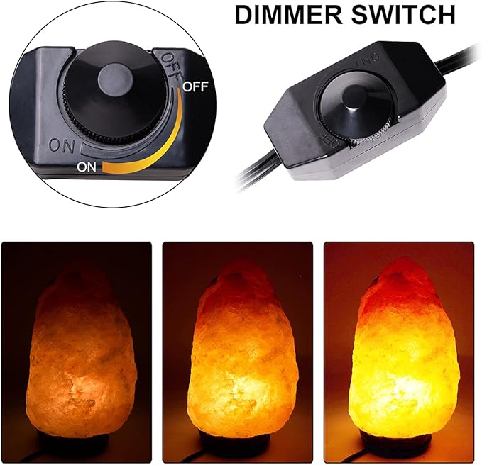 1 Pack Salt Lamp Cord Replacement with Dimmer Switch 5 feet Lamp Cord and 6-Pack Halogen Salt Lamp Bulbs(15 Watts)