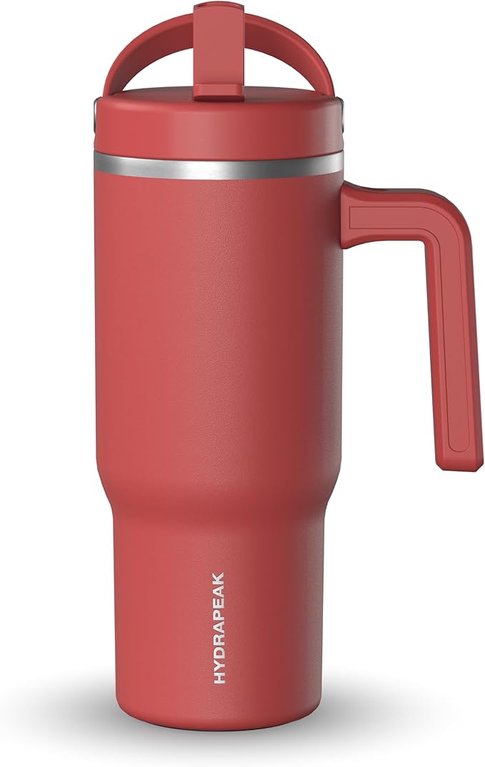 Hydrapeak Kids Voyager 18 oz Tumbler with Handle and Flip-Up Straw Lid | Spill Proof and Leak Resistant | Reusable Stainless Steel Water Bottle | Gift for Kids Boys Girls | Faded Red - Bloomnest