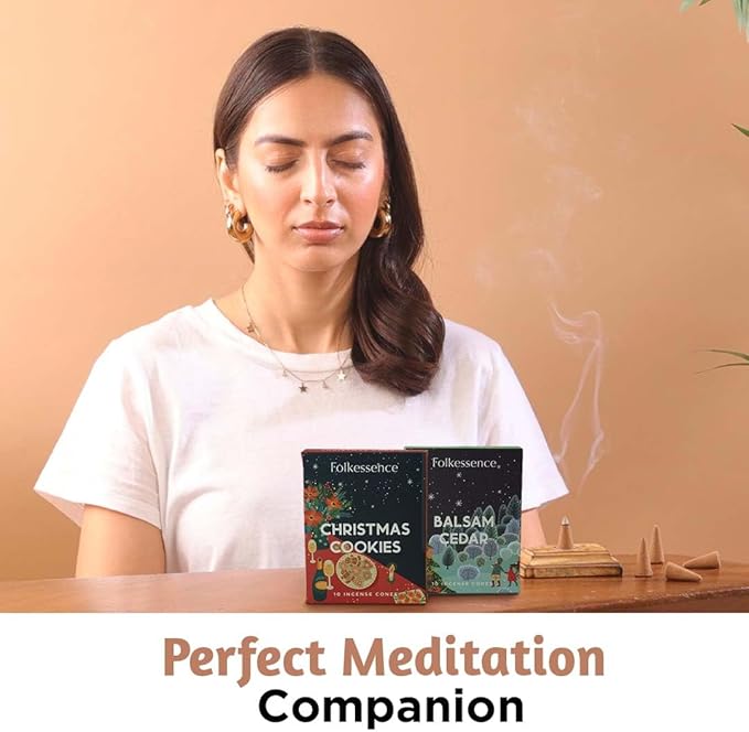 Folkulture Incense Cones | 20 Pc Incense Cone Scented | 2 Fragrance Cone-Insenses - Christmas Cookie & Balsam Cedar | Natural, Non Toxic | Christmas Inscents-Cones | Relaxing, Meditation