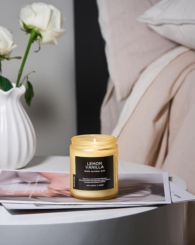 M&SENSE Lemon Vanilla Scented Slow Burning Candles for Home Scented, All Natural Soy Candles 7.05oz 50 Hours Slow Burning in Glass Jar, Stress Relief Gifts for Women and Men - Bloomnest