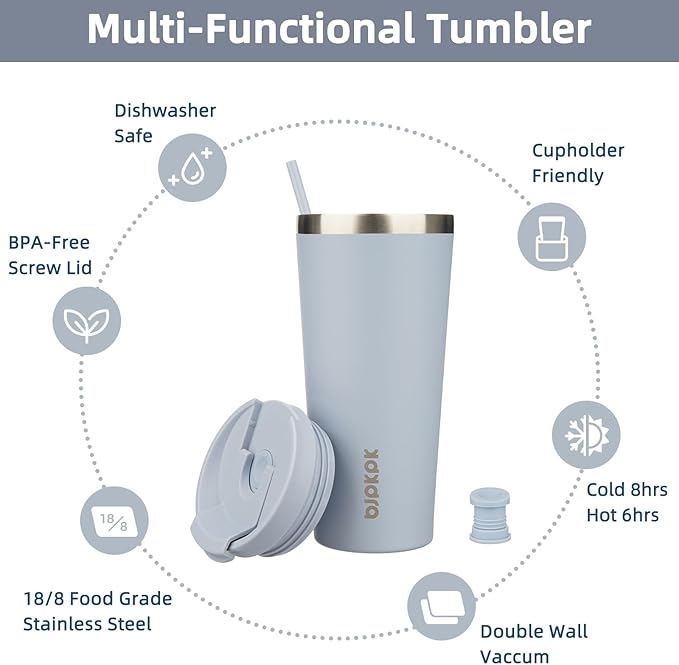 BJPKPK 22oz Stainless Steel Insulated Tumbler With lid And Straw Travel Coffee Thermal Tumblers Cup For Women And Men,Modern Blue - Bloomnest