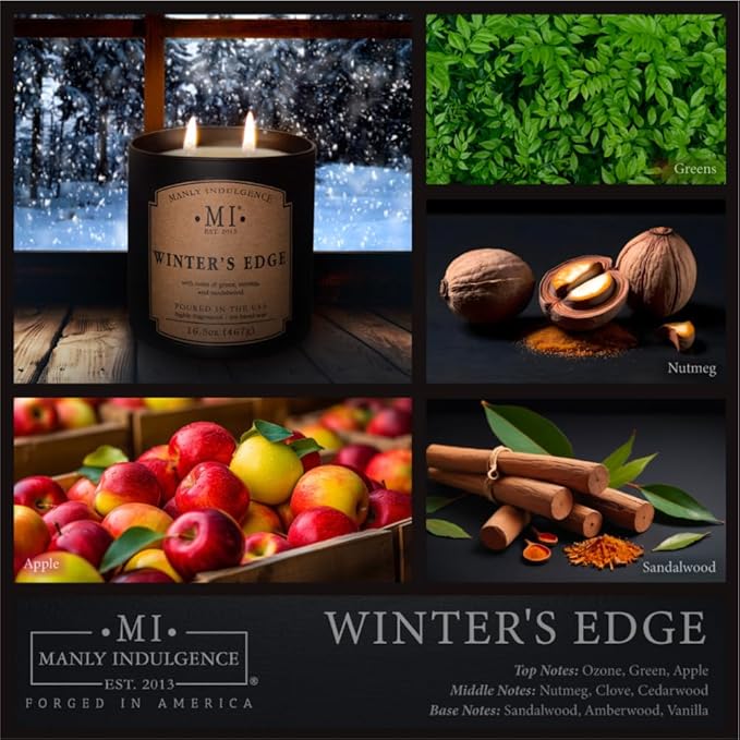 Manly Indulgence Winters Edge Scented Candles for Men, 2 Wick, 16.5 oz Premium Soy Blend Wax, 60H Burn, Candles for Home Scented - Made in The USA - Bloomnest