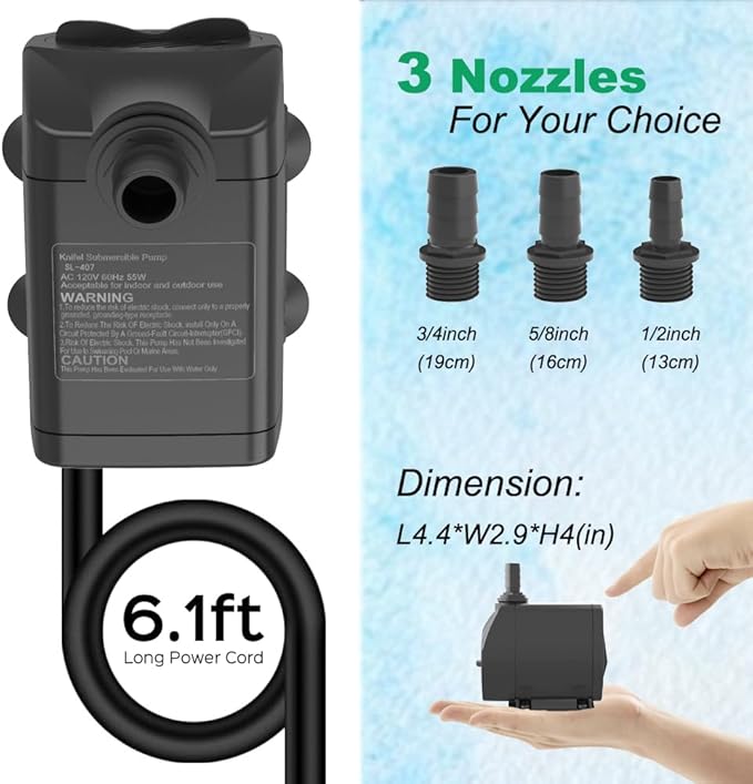 Submersible Pump 660GPH (2500L/H 45W) Ultra Quiet with Over Heating Protection 8.2ft High Lift for Fountains, Hydroponics, Ponds, Aquariums & More… - Bloomnest