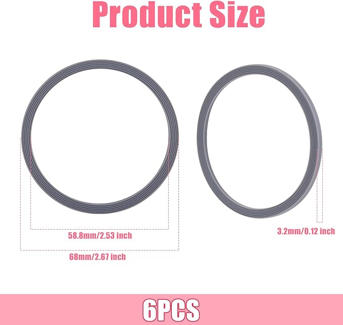 6 Pack Water Bottle Gasket Replacement for Owala FreeSip, Silicone Lid Seal O Ring Sealing Gaskets Replacement Parts Accessories Compatible with Owala Stainless Steel Cup (Grey) PEUTIER