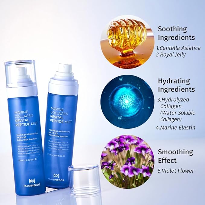 Marine Collagen Revital Peptide Mist 120ml ㅣ Fine Facial Spray for Hydration Soothing Glow ㅣ Daily Moisture Mist with Centella and Peptides - Bloomnest
