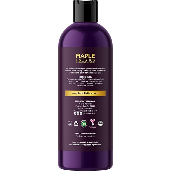 Aromatherapy Sensual Massage Oil for Couples - Relaxing Full Body Massage Oil for Date Night with Sweet Almond Oil - Vegan Lavender for Massage Therapy Smooth Gliding Formula 8 Fl Oz
