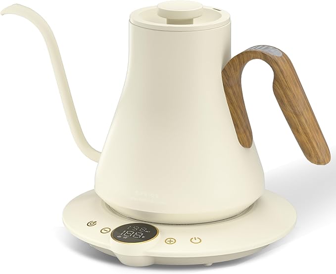 Cocinare FLOW B9 Gooseneck Electric Kettle, Precise Temperature Control for Pour-Over Coffee & Tea Brewing, Stainless Steel Interior, Rapid Heating for Boiling Water 1500W/0.9L (Morandi White) - Bloomnest