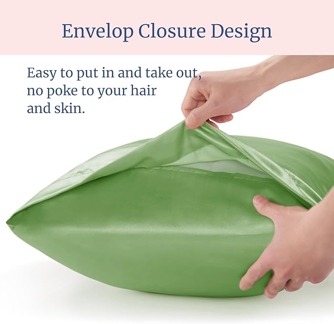 BEDELITE Satin Pillowcase for Hair and Skin, Super Soft and Cooling Similar to Silk Pillow Cases 2 Pack with Envelope Closure, Gift for Women Men(20"x40" King Size, Sage Green) - Bloomnest