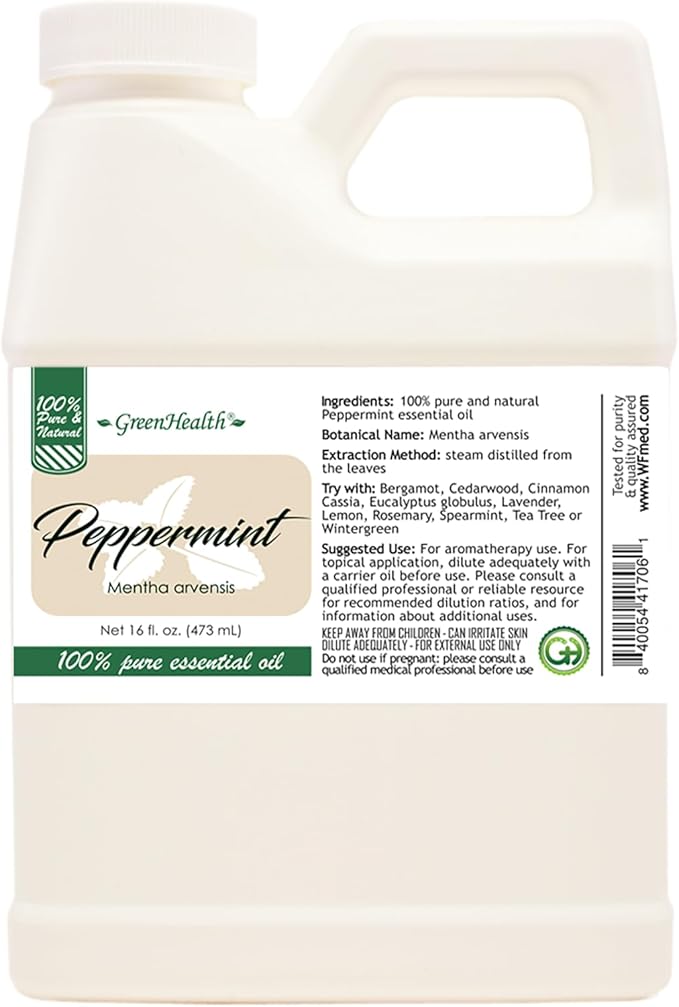 16 fl oz - Peppermint Essential Oil 100% Pure, Uncut, 16 fl oz - GreenHealth - Bloomnest