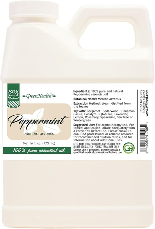 16 fl oz - Peppermint Essential Oil 100% Pure, Uncut, 16 fl oz - GreenHealth - Bloomnest