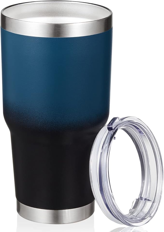 MEWAY 30oz Insulated Tumbler With Lids and Straws,Stainless Steel Double Vacuum Coffee Tumbler Cup, Brush, Durable Powder Coated Coffee Cup for Cold & Hot Drinks, Office, Travel(Blue Black,1 PACK) - Bloomnest