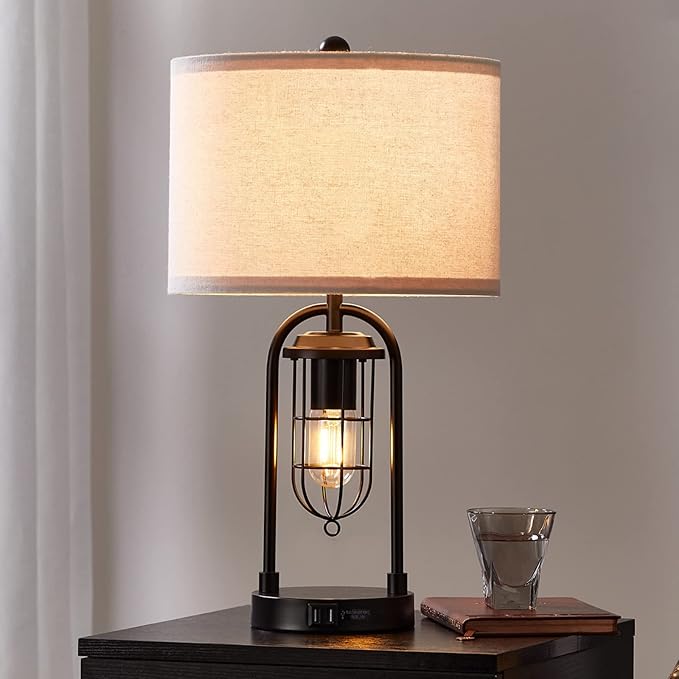 Kyrid 21'' Table Lamps Set of 2 with Night Light and USB Port Industrial Modern Nightstand Lamp Set (Bulbs Included) - Bloomnest