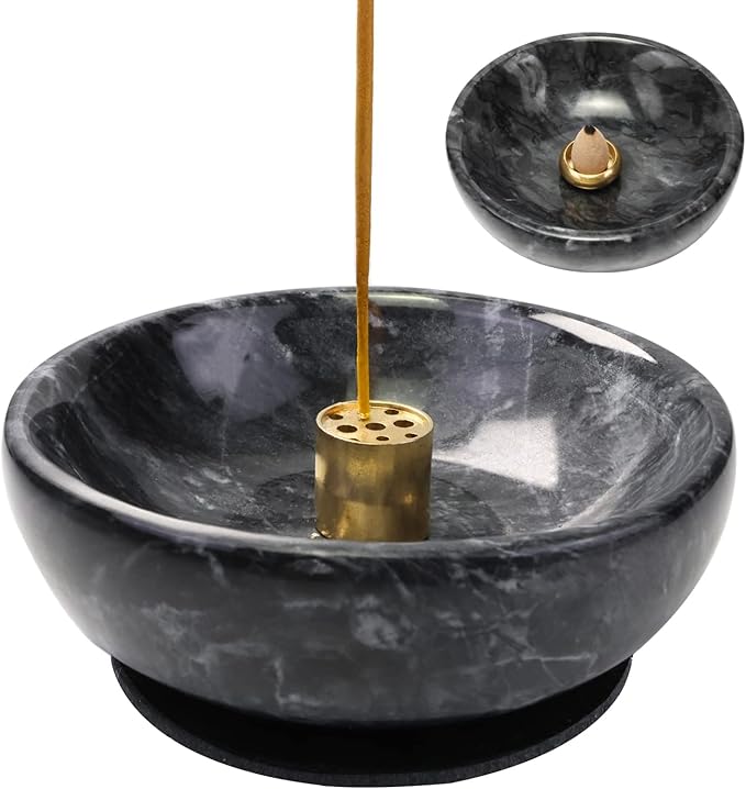 Handmade Natural Marble Incense Holder for Sticks and Cones-with 9 Holes, Multi-Functional Incense Burner Holder for Incense Sticks and Cones, Perfect Home Decor(Black, 4.7inch) - Bloomnest