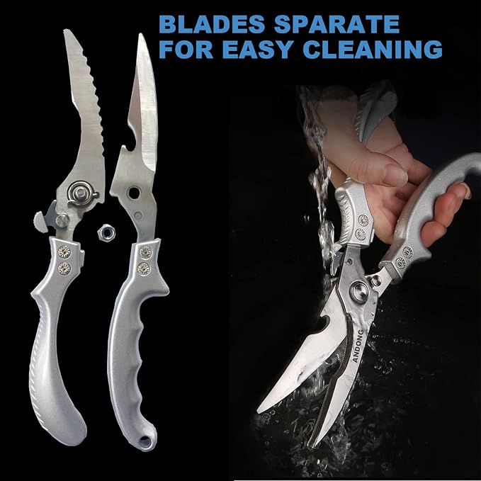 ANDONG Heavy Duty Professional Poultry Shears -Stainless Steel Kitchen & Meat Scissors with Leather Sheath, Dishwasher Safe Spring Loaded Utility Shears for Cooking, Butchering, Cutting - Bloomnest