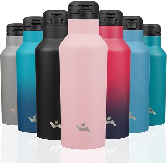 Insulated Water Bottle with Straw,17 OZ Double Wall Vacuum Stainless Steel Water Flask with 2 Lids,Pink - Bloomnest