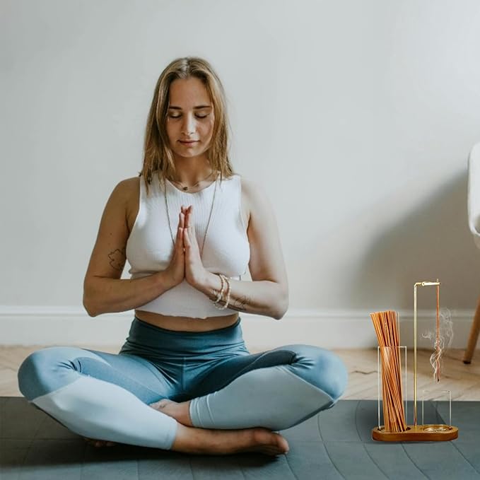Incense Holder for Sticks with Ash Catcher-2 in 1 Glass Incense Stick & Candle Holder with Storage, Anti-Ash Flying insence-Sticks Burner for Meditation Yoga Spa Home Decor sage (Dark Base) - Bloomnest