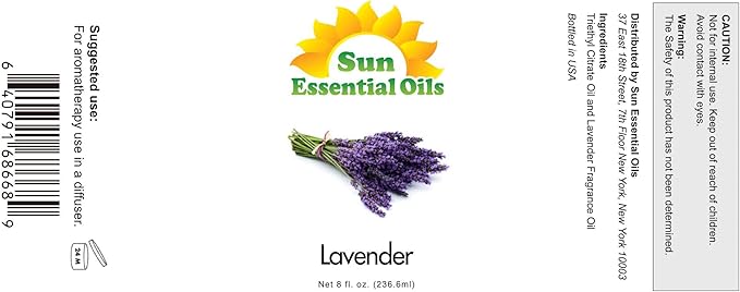 Sun Essential Oil - Lavender Essential Oil 8 oz (236 ml) with Dropper for Diffuser, Humidifier, Skin, Aromatherapy Massage, Scented for Soap & Candle Making at Home, Calming Aroma for Sleep - Bloomnest