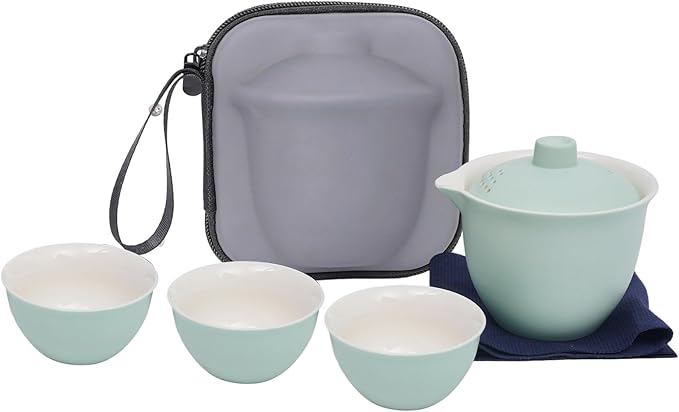 Porcelain Chinese Gongfu Tea Sets for Adults Ceramic japanese Tea Set Portable Kungfu Gaiwan Teapot and Cup Set Small Travel Teaset with Lid for Home Gifting Outdoor and Office (Blue) - Bloomnest