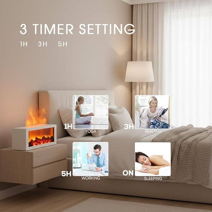 Fireplace Diffusers with Aromatherapy Oils Set,Flame Essential Oil Diffuser with Remote Control,300ml Small Humidifier for Home Room Decor Gift for Women (White) - Bloomnest