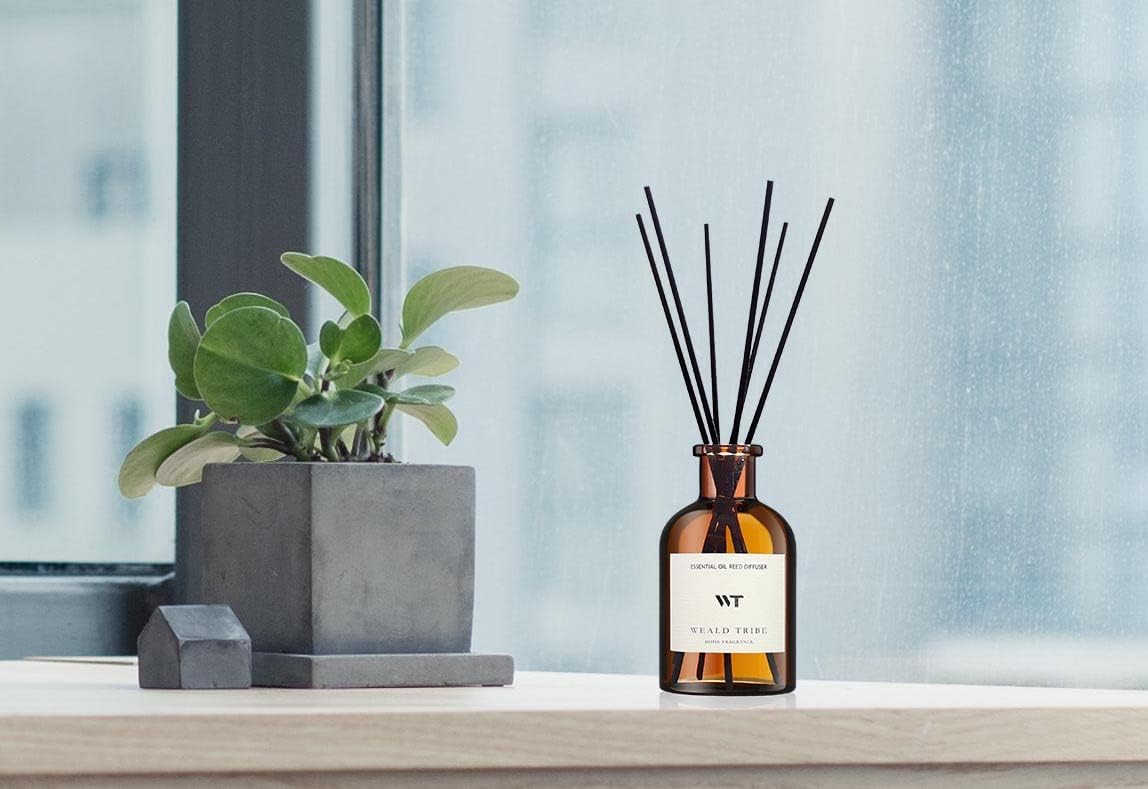 WEALD TRIBE Flower Reed Diffuser Set Cashmere Vanilla Scent for Bathroom Air Fresheners | 4.0 fl oz Essential Oils with Sticks Home Fragrance Defusers | House Bedroom Office Shelf Decor & Gift