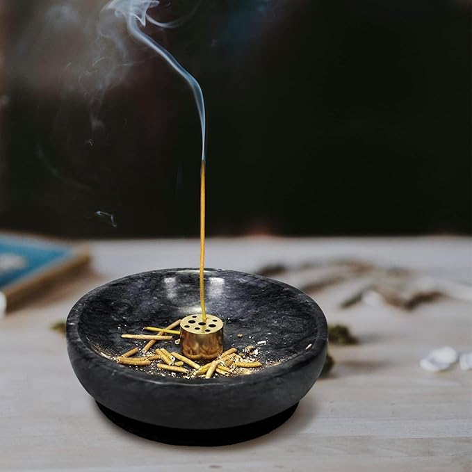 Handmade Natural Marble Incense Holder for Sticks and Cones-with 9 Holes, Multi-Functional Incense Burner Holder for Incense Sticks and Cones, Perfect Home Decor(Black, 4.7inch) - Bloomnest