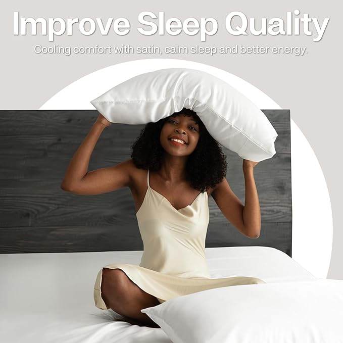 MR&HM Satin Pillowcase for Hair and Skin, Silk Satin Pillowcase 2 Pack, Queen Size Pillow Cases Set of 2, Silky Pillow Cover with Envelope Closure (20x30, Ivory) - Bloomnest
