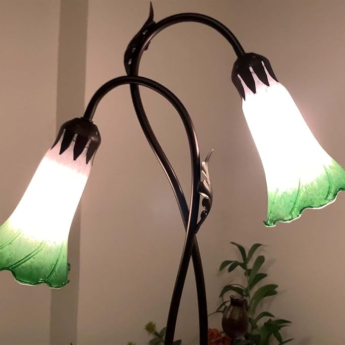 Bieye L10856 Lily Flower Blown Glass Accent Table Lamp for Living Room Bedroom Decoration (2-Light, Green) - Bloomnest