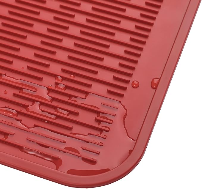 Silicone Dish Drying Mat for Multiple Usage,Easy clean,Eco-friendly,Heat-resistant Silicone Mat for Kitchen Counter or Sink,Refrigerator or Drawer Liner Red 2XL 24 inches x 18 inches - Bloomnest
