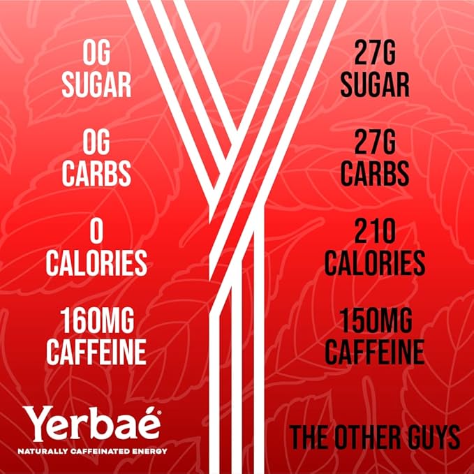 Yerbaé Energy Seltzer - Strawberry Kiwi, No Sugar/Calories/Carbs. Energized by Yerba Mate, Naturally Caffeinated Plant-Based, Healthy Alternative to Coffee/Sugary Sodas, Pack of 12, 12oz cans - Bloomnest