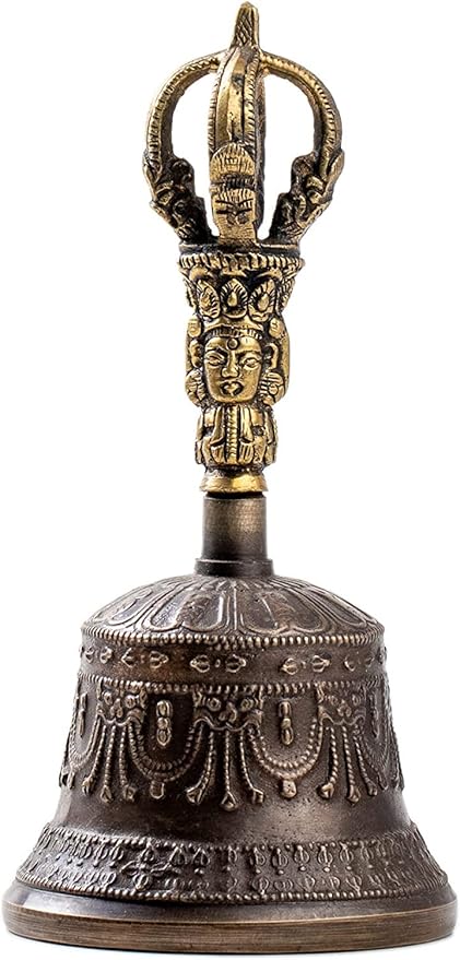Tibetan Dharma Object Bell and Bajra Set - Alter Pray Singing Bowl Hand Bell Handmade Buddhist Meditation Bell by Himalayan Bazaar (14cm x 7.3cm) HimalayanBazaar