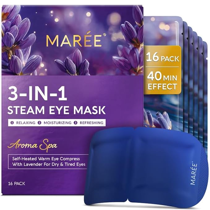 MAREE Steam Eye Mask — 3-in-1 Heated Eye Mask for Dry Eyes — Masks for Women for Puffy Eyes — Steam Eye Masks Disposable — Warm Compress for Eye — Spa Gifts for Women Relaxation — Travel Essentials - Bloomnest