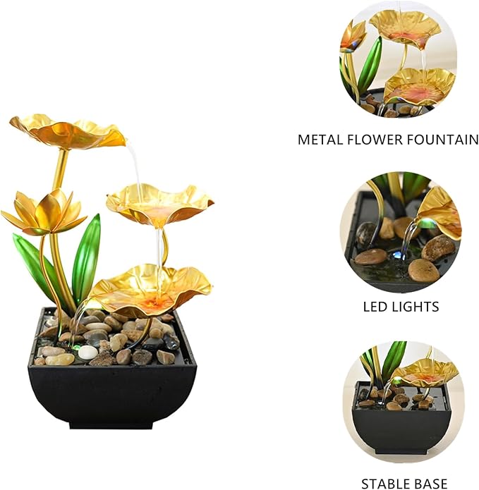 Gold Tabletop Water Fountain, Desktop Waterfall, Indoor Lotus Desktop Decorative Fountain, Home Bathroom Bedroom Decor.Thanksgiving Gift - Bloomnest