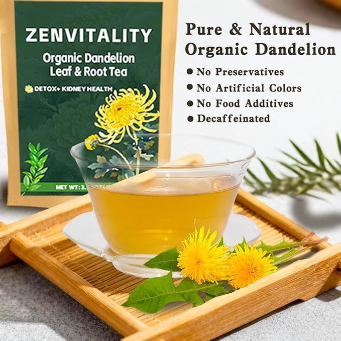 ZenVitality Dandelion Leaf and Root Tea（50 Bags）100% Certified Organic/Decaffeinated Naturally beneficial for liver/blood pressure/blood sugar/digestive health Decaffeinated - Bloomnest