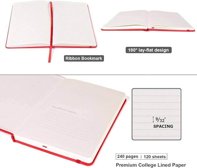 Comix 6 Pack Lined Journal Notebooks for Work, 240 Pages, 5.5"x8.3", Red, Hardcover, A5 Medium College Ruled, Journaling Notebooks for Notes-taking, Fits for Office School Home - Bloomnest
