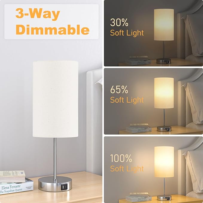 AKASUKI 18Inch Table Lamp with Dual Charging Station, 3 Way Dimmable Touch Lamp for Bedroom, Living Room, Office(LED - Bloomnest