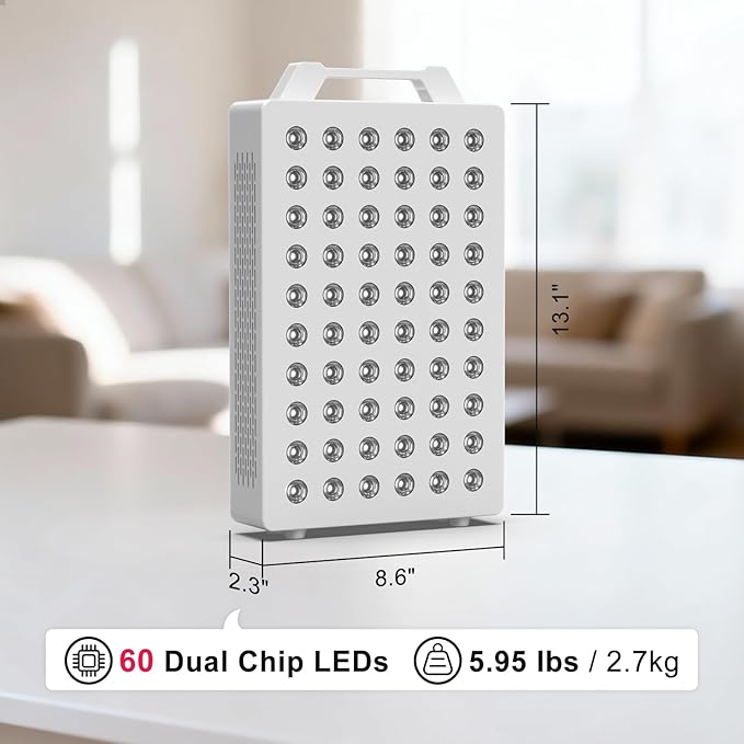 Red Light Therapy, 630/660/810/830/850nm 5 Wavelengths Red Near Infrared Light Device with 60 Dual Chip Clinical Grade LEDs, Remote Control, Timer for Face, Body, Pain Relief, BO-300 (White) BONTANNY