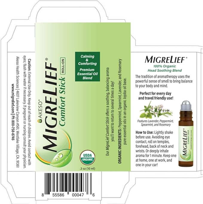 MigreLief Comfort Stick, Migraine and Headache Essential Oil Roll-On - Peppermint Lavender - 10ml - Bloomnest