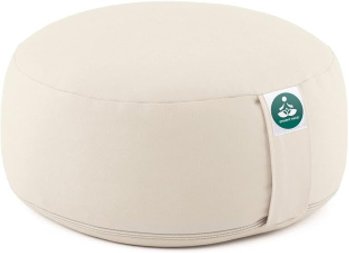 (Height 6.5") Round Zafu Yoga Bolster for Gymnastics & Meditation Made in the EU - Light Beige 100% Natural Cotton Yoga Meditation Buckwheat Meditation Cushion with Washable Covers - Bloomnest