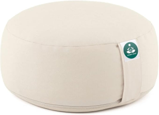 (Height 6.5") Round Zafu Yoga Bolster for Gymnastics & Meditation Made in the EU - Light Beige 100% Natural Cotton Yoga Meditation Buckwheat Meditation Cushion with Washable Covers - Bloomnest