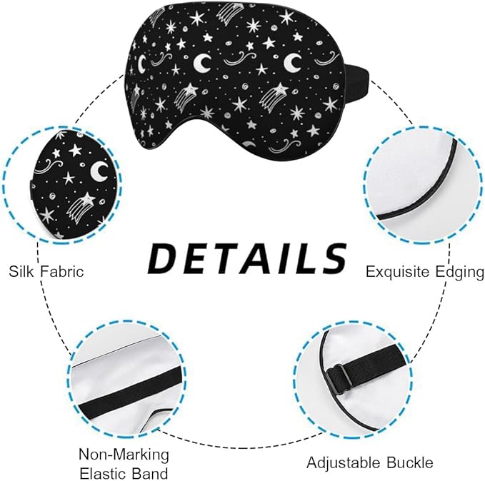 Starry Sky Moon Silk Eye Mask Sleep Mask Night Polka Dots Mystical White Black Eye Mask with Adjustable Strap Lightweight for Women Work Travel Night Sleep - Bloomnest