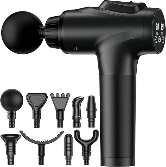 Massage Gun, Muscle Massage Gun for Athletes Handheld Electric Deep Tissue Back Massager, Percussion Massage Device for Pain Relief with 30 Speed Levels 9 Heads - Bloomnest