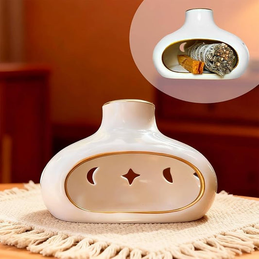 Ceramic Incense Holder Set-Handcrafted Palo Santo&Sage Cone Burner with Holes, Smudge Bowl for Meditation&Yoga-Palo Santo Holder Burner-Home Decor for Relaxation, White - Bloomnest