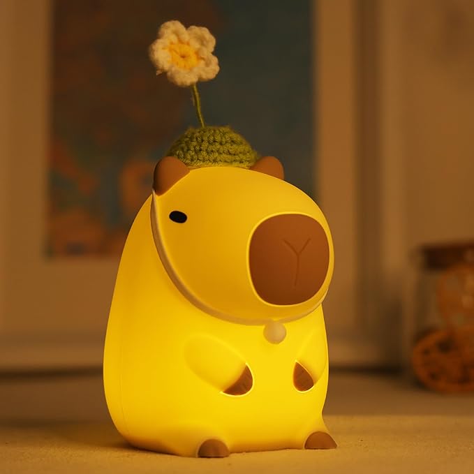 Attivolife Capybara Night Light for Kids, Cute Animal Soft Silicone LED Lamp with Dimmable and Timer, Portable Rechargeable Bedroom Bedside Table Decor, Birthday Christmas Gifts for Children Baby - Bloomnest