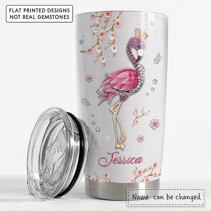 Personalized Flamingo Tumbler Custom Name Cup Who Loves Flamingos 20oz 30oz Tumblers with Lid Gift for Women Girl Daughter Sister Animal Lovers Christmas Birthday - Bloomnest
