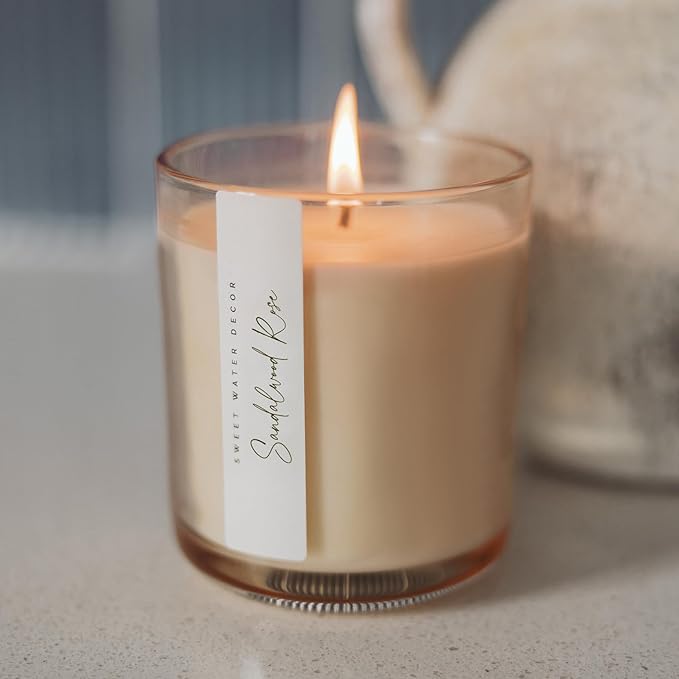 Sweet Water Decor Sandalwood Rose Scented Soy Candles – Green, Leafy, Winey, Rose, Guaiac Wood, Cedar, Amber, Musk – Cozy Aroma – 50 Hour Burn – 12oz Tinted Glass Jar for Home Decor and Bedroom Decor - Bloomnest