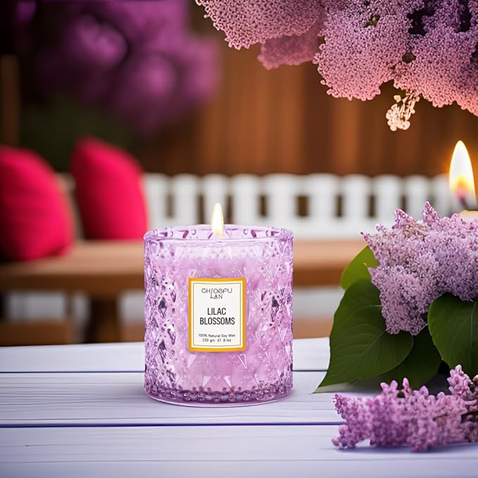 Chloefu LAN Lilac Blossoms Scented Candle, Highly Floral Fragranced Candle, Natural Soy Wax Candle Gift, Candles Gifts for Women, 55 Hours Long Burning, Home Decorative, 8.1 oz - Bloomnest