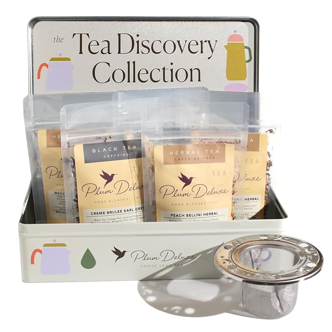 Tea Discovery Collection Assorted Tea Gift Set - 5 Hand-Crafted Loose Leaf Teas, Presentation Gift Box with Loose Leaf Steeper Included - Mixed Caffeine - 5 Unique and Flavorful Teas - 75 Cups - Bloomnest
